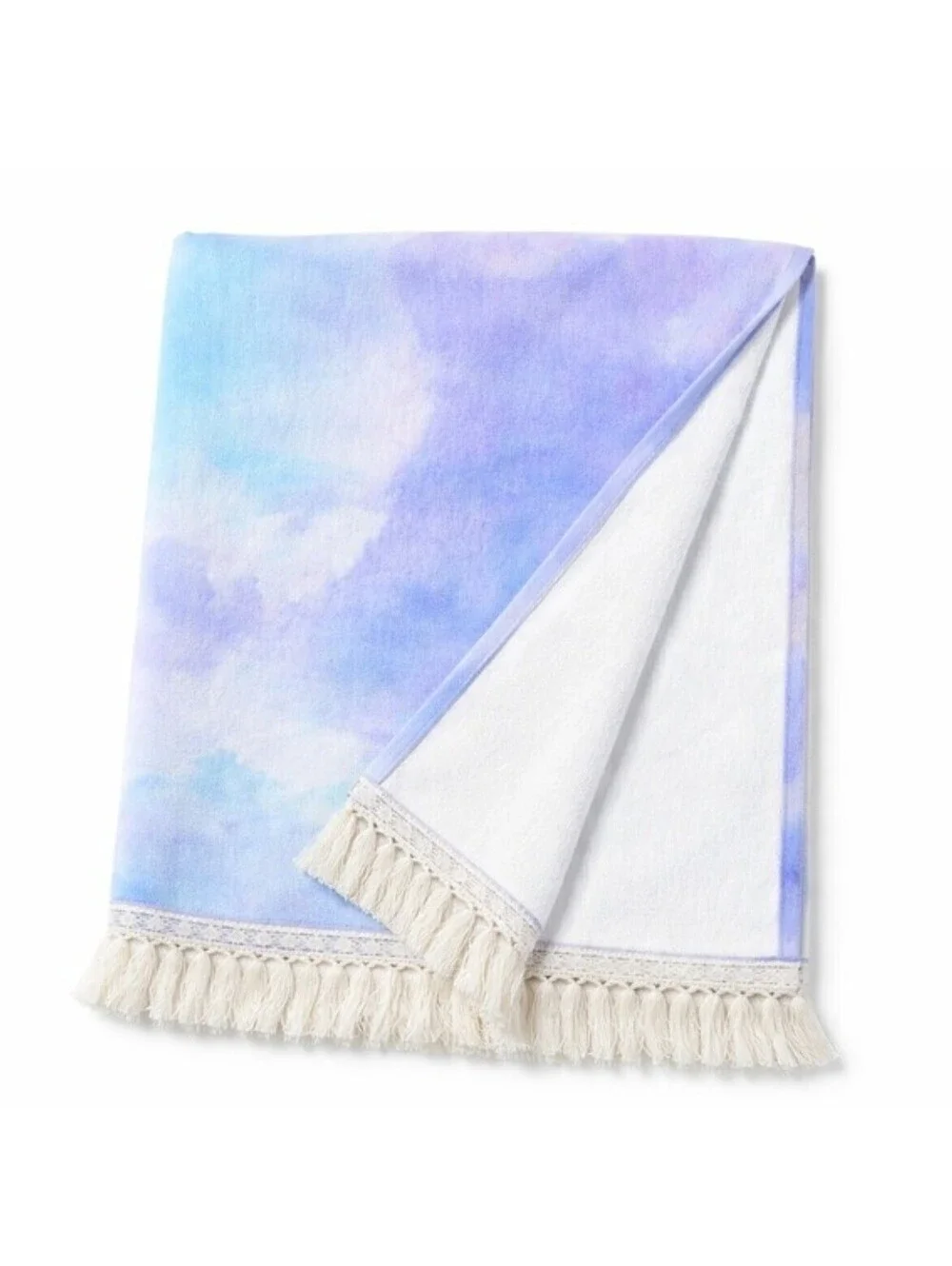 L Space Beach Towel Tie Dye Purple Blue Pink Cotton Fringe 68x30 NEW